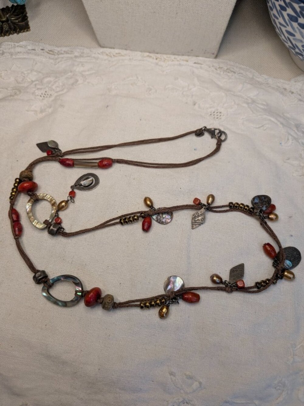 Retired Silpada N2116 Sterling Silver Abalone & Red Bead Necklace